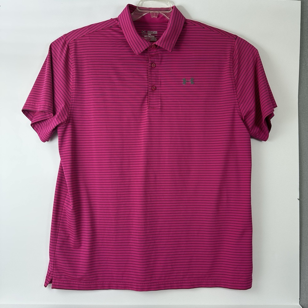 Under Armour XXL MAROON STRIPED The Playoff Polo Short Sleeve Loose Fit - Picture 4 of 6